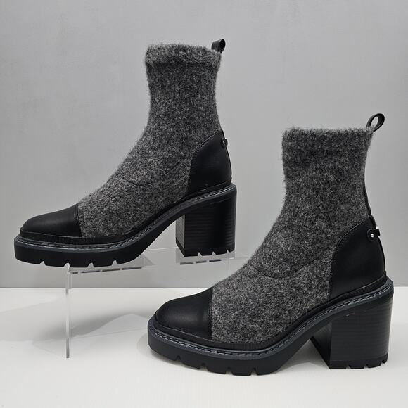 NEW Sam Edelman Rozanna Ankle Boot Women 9 Charcoal Gray Sweater Knit Block Heel - Picture 2 of 14